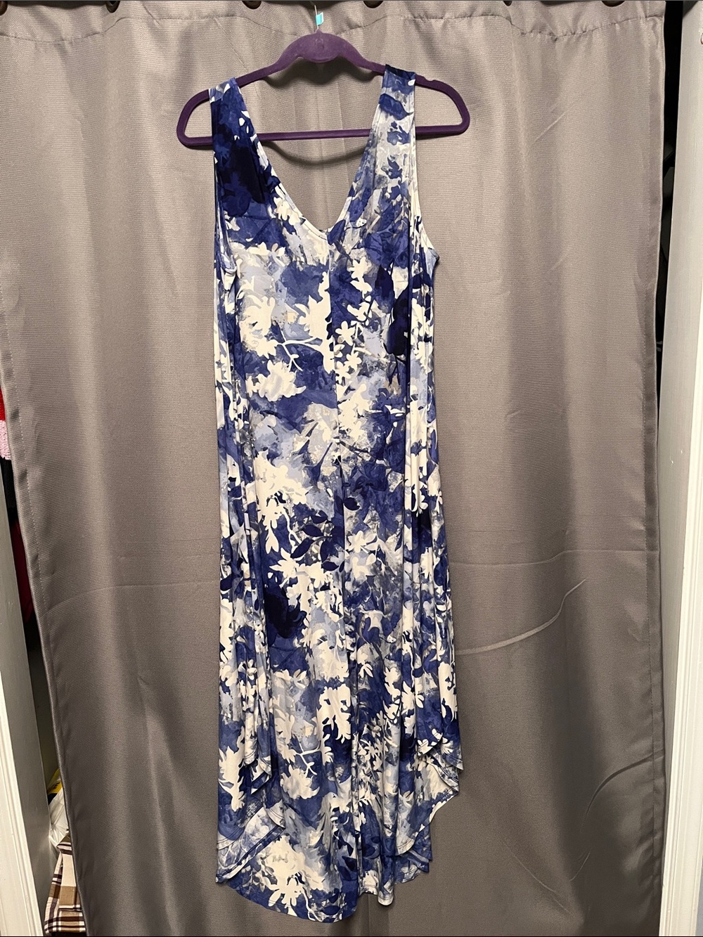 Cocomo Navy and White Floral Sleeveless V-Neck High-Low Jumpsuit